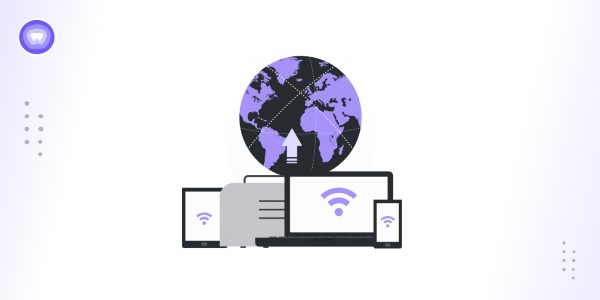 Illustration of global internet connectivity across multiple devices using dedicated IPs for secure and consistent VPN access.